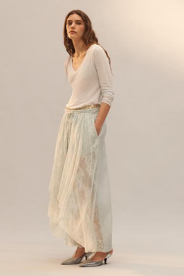 LIMITED EDITION LACE COMBI TROUSERS - Sea green by Zara - Image 1