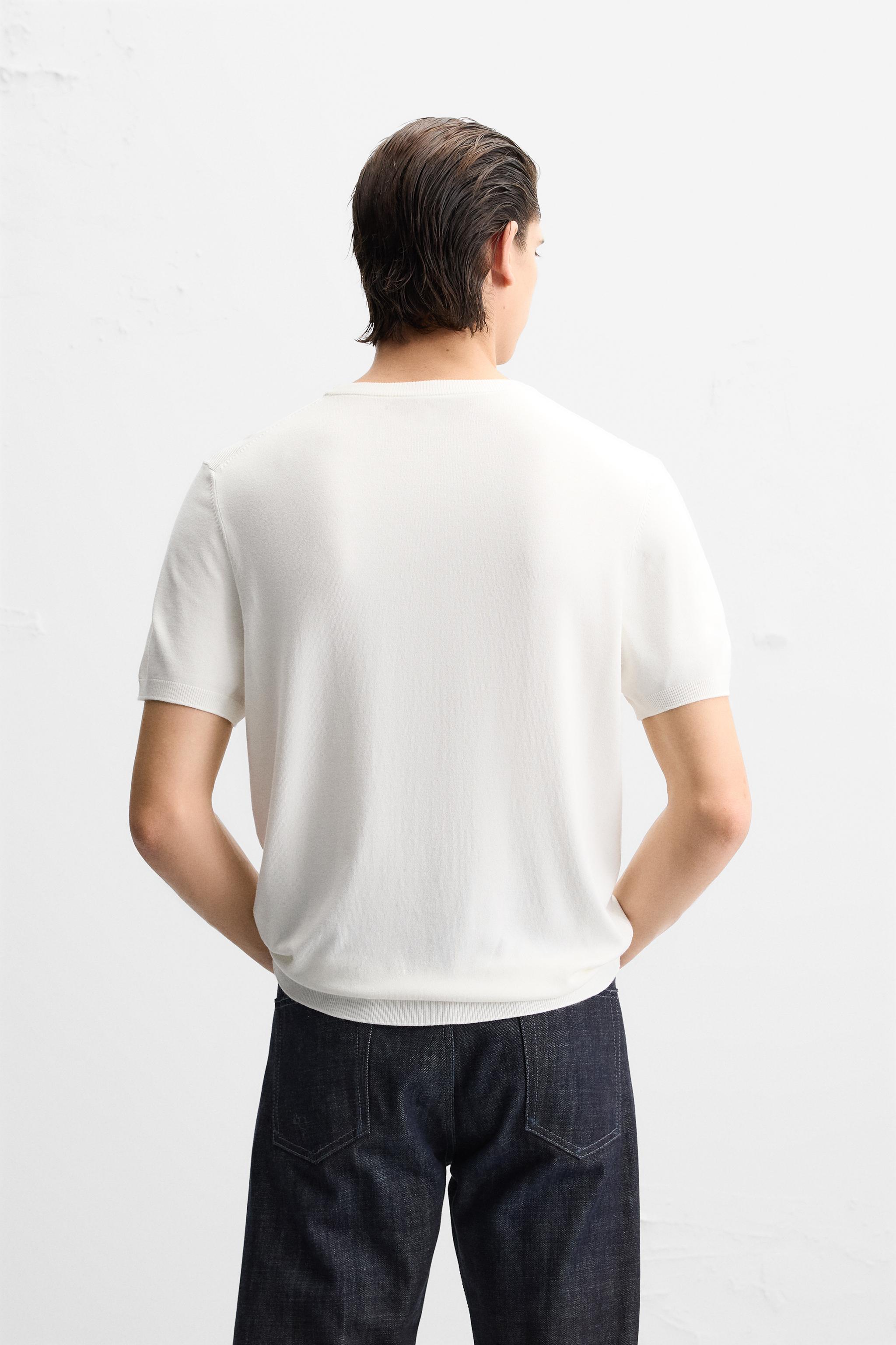 【ZARA】フルイドニットTシャツ オフホワイト | 0304/406/251 フルイドニットTシャツ - ストライプ | ZARA Japan / 日本