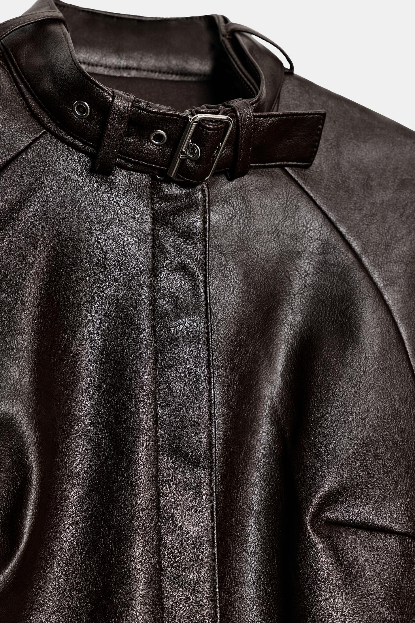 Женское платье Zara Faux Leather Mini Dress with Buckle, цвет: Тёмный коричневый — фото 8
