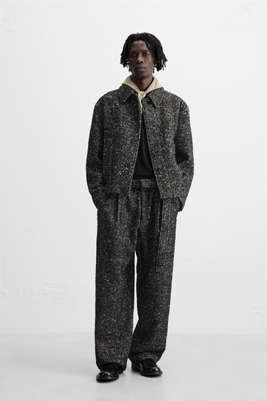 HERRINGBONE WIDE-LEG TROUSERS - Anthracite grey by Zara - Image 0