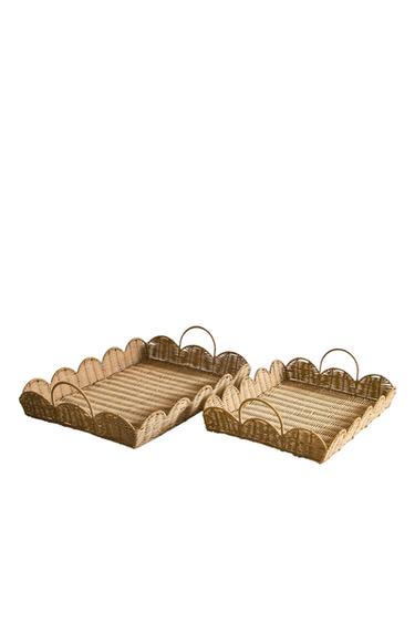 SCALLOPED RATTAN TRAY - Light beige by Zara