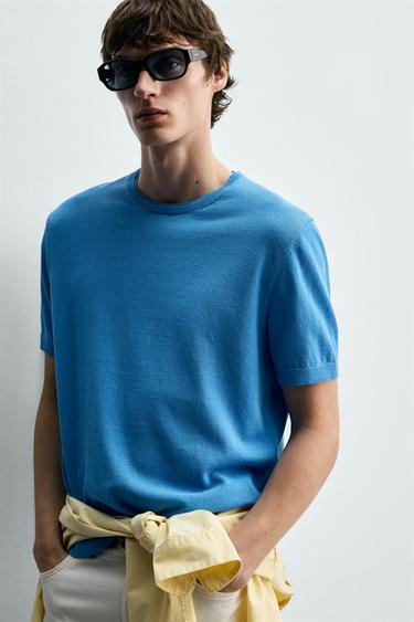 COTTON BLEND KNIT T-SHIRT - Blue by Zara - Image 5
