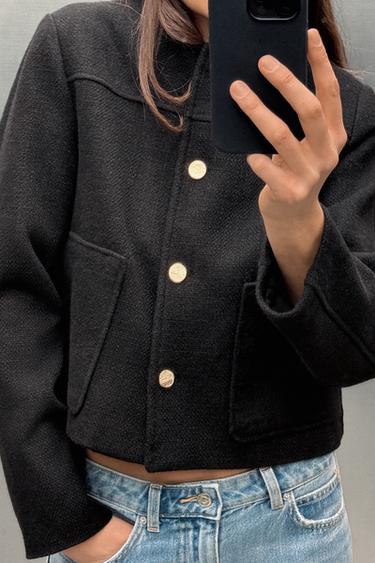 SHORT ROUND NECK JACKET - Black by Zara - Image 1