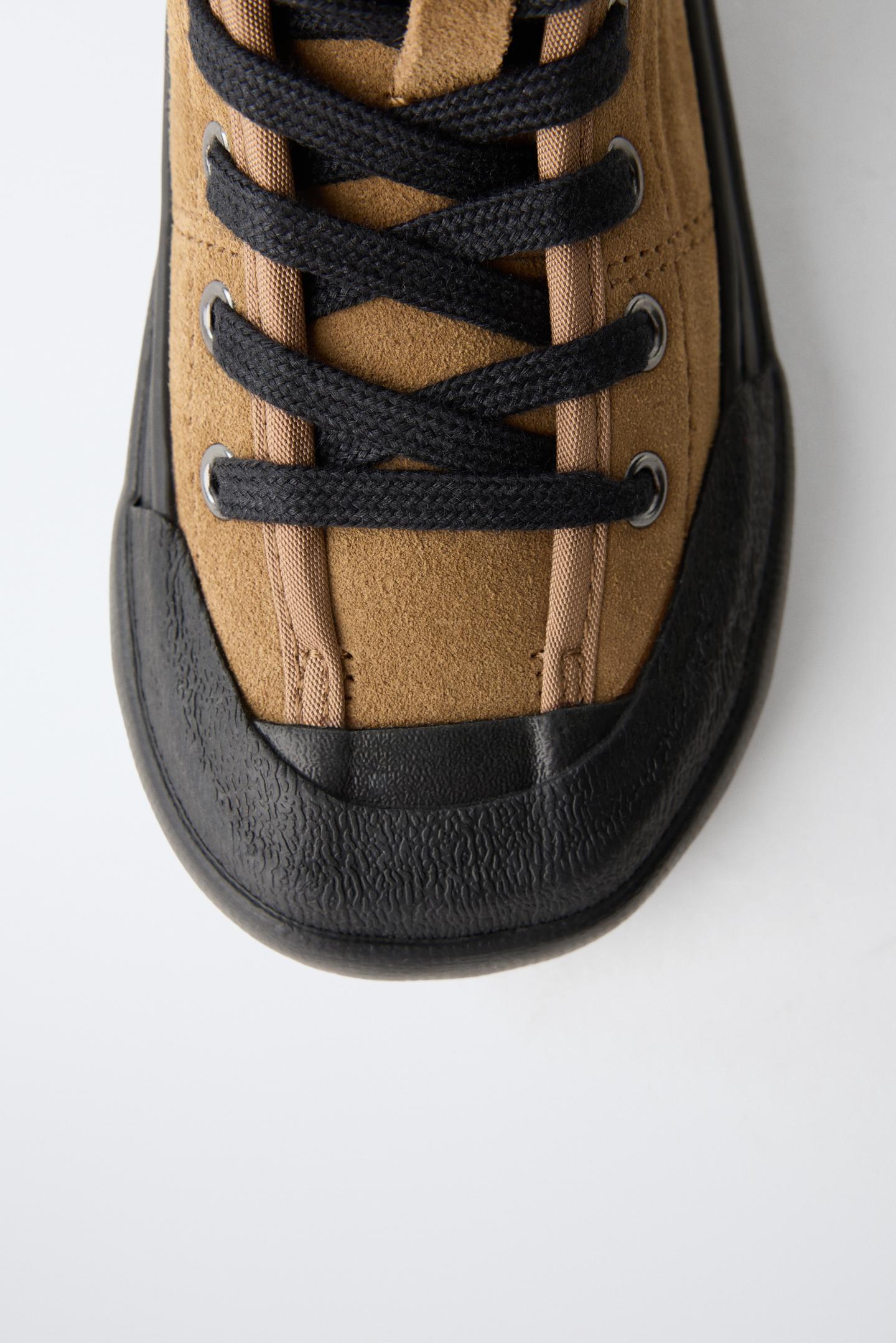 Детские кроссовки Zara Leather Sneaker, цвет: Коричневый — фото 4