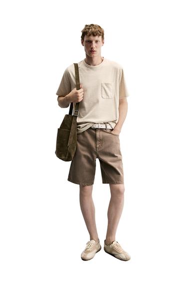STRIPED JACQUARD POCKET T-SHIRT - Grey / Natural by Zara