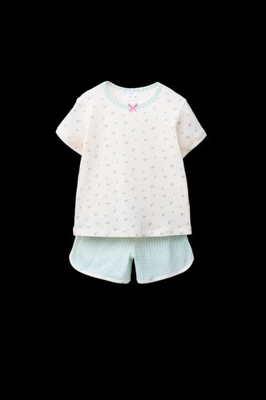 6-14 JAHRE/ PYJAMA-SHIRT UND BERMUDA MIT VICHYKAROS UND BLÜMCHEN - Cremefarben von Zara - Bild 0