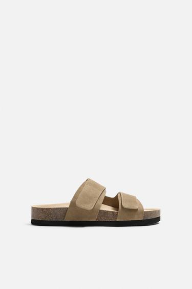 DOUBLE STRAP LEATHER SANDALS - Beige by Zara