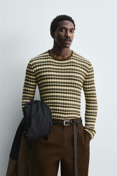 STRIPED JACQUARD JUMPER - Khaki by Zara