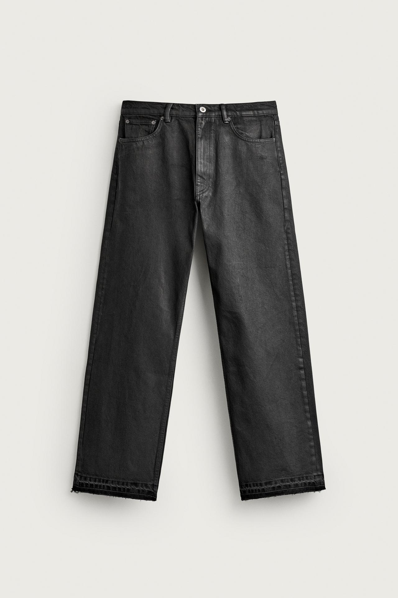 WAX-EFFECT LOOSE FIT JEANS — Black