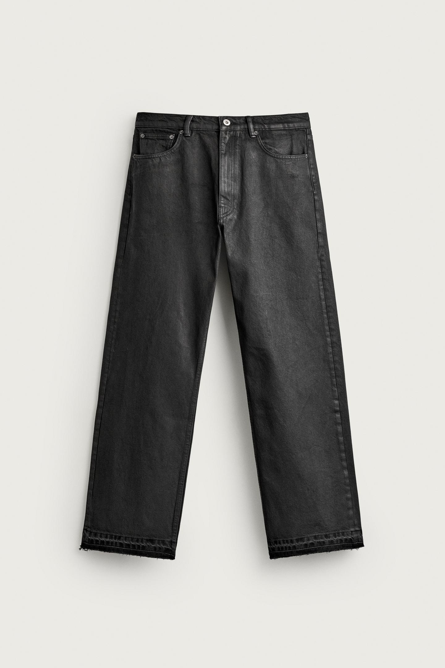Мужские джинсы Zara Wax-Effect Loose Fit, цвет: Чёрный — фото 7