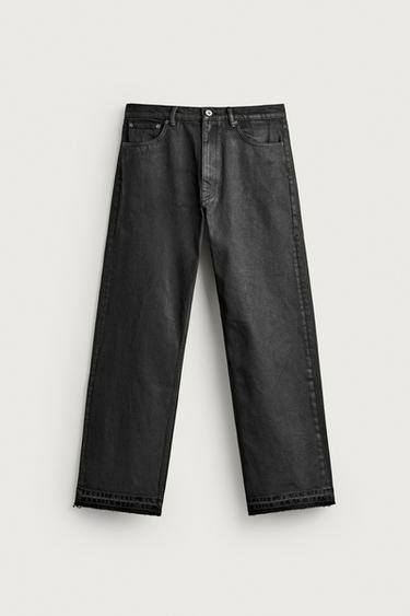 WAX-EFFECT LOOSE FIT JEANS — Black 1