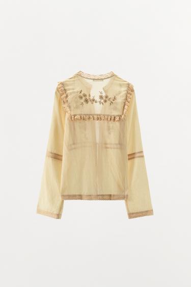 LIMITED EDITION LACE EMBROIDERED BLOUSE - Yellow by Zara - Image 4