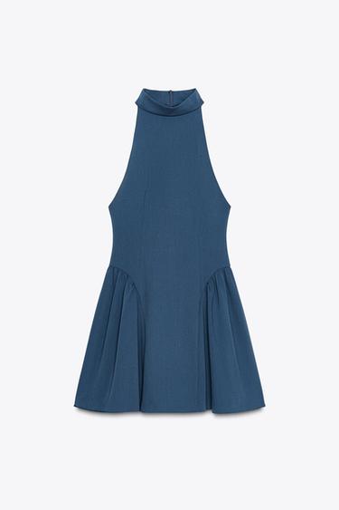 VESTIDO CORTO HALTER - Azul tinta de Zara