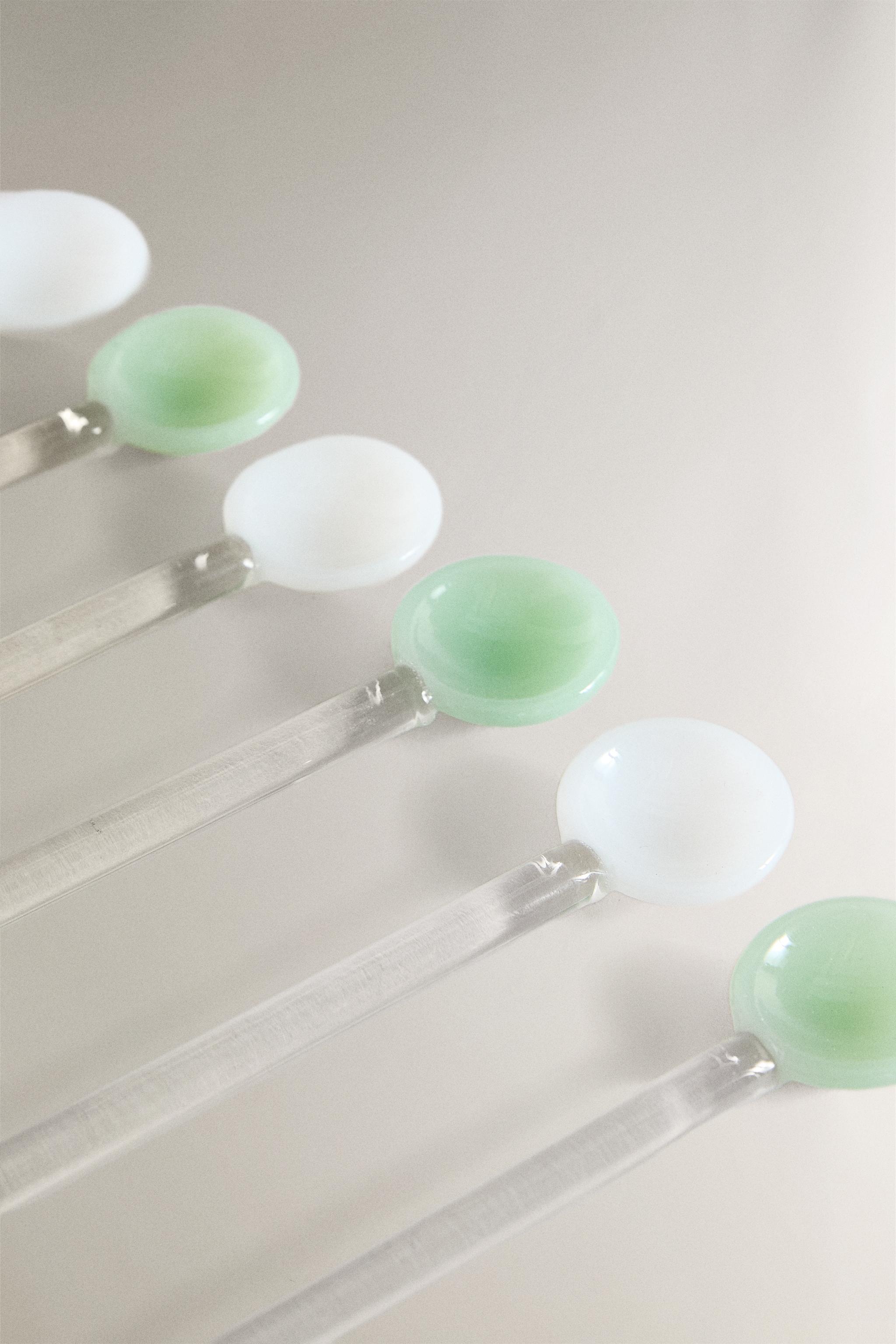 SET OF FLORAL BOROSILICATE GLASS DESSERT SPOONS (SET OF 6)