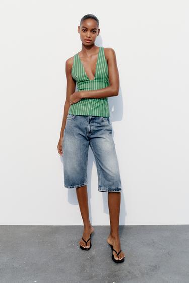 TOP IMPRIMÉ RAYURES - Blanc / Vert de Zara - Image 0