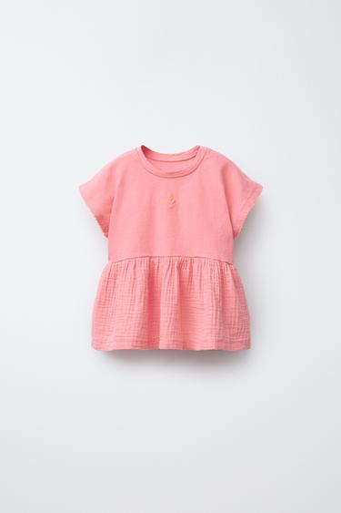Zara EMBROIDERED TEXTURED COMBINATION BLOUSE - Pink