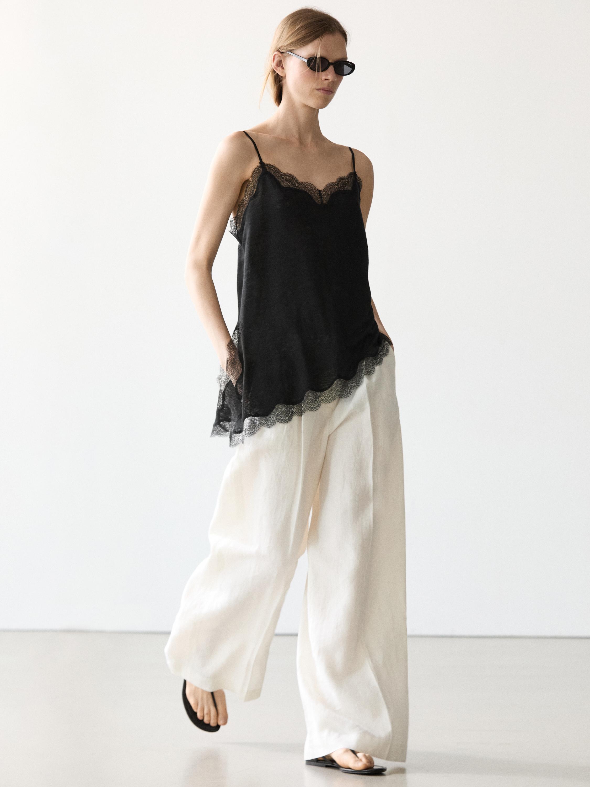 Asymmetric linen blend camisole top