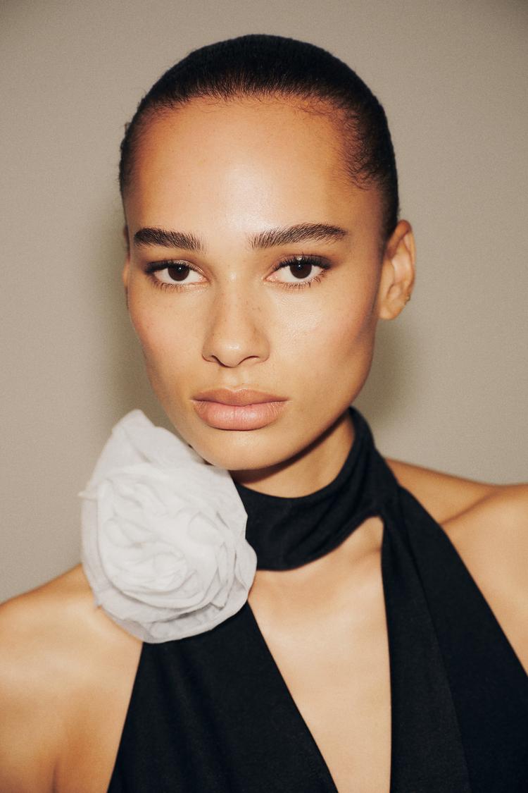 TEXTURED FLOWER HALTER BODYSUIT