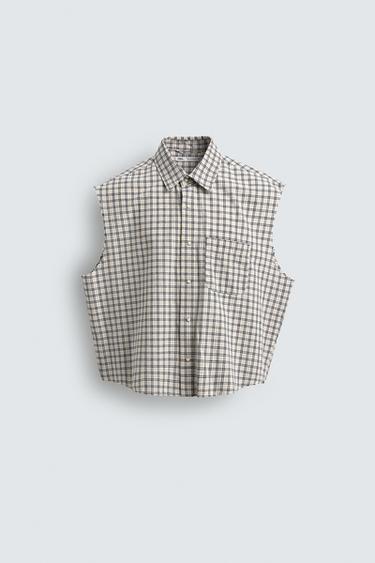 CAMISA TANK BOXY FIT CUADROS - Beige de Zara - Imagen 0
