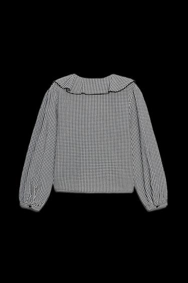 BLUSE MIT VOLANTS UND VICHY-KAROS - Schwarz / Cremefarben von Zara