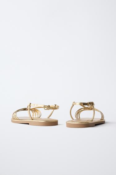 SANDALES À BRIDES MÉTALLISÉES - Or de Zara - Image 4
