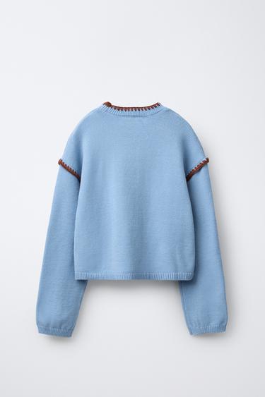 EMBROIDERED KNIT JUMPER - Light blue by Zara - Image 1
