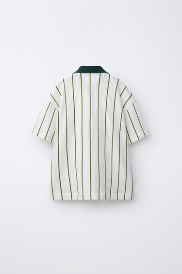 CHEMISE EN MAILLE À RAYURES AVEC INSCRIPTION - Raie verte de Zara - Image 1