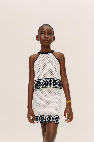 FLORAL CROCHET KNIT SKIRT - Ecru by Zara
