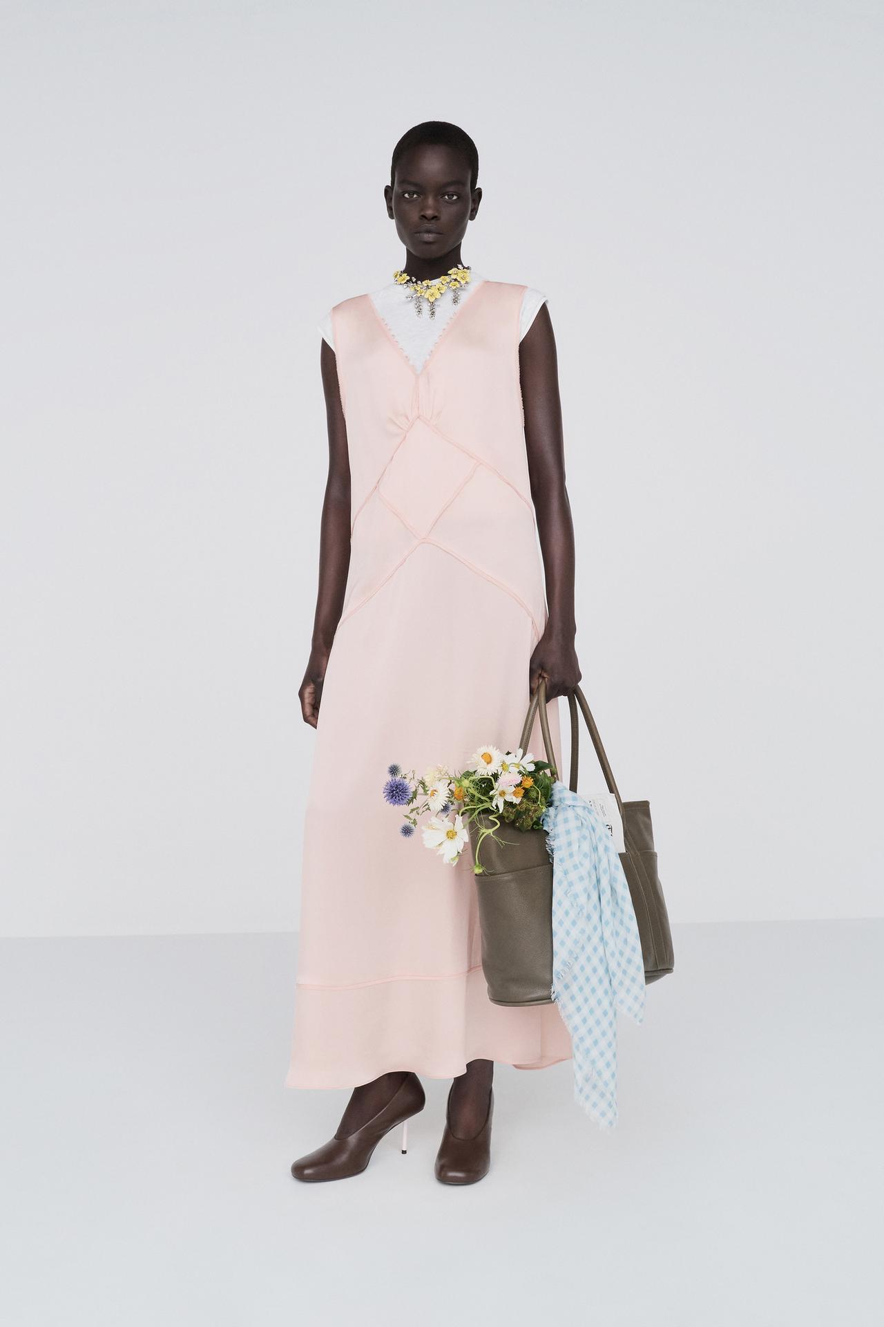 STRAIGHT SLIP DRESS — Pastel pink