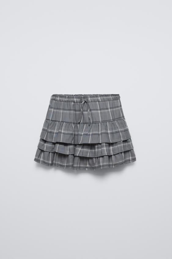 CHECKED RUFFLED SKIRT Light grey ZARA Singapore