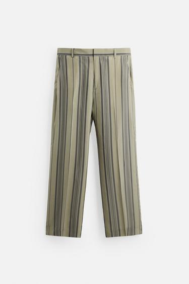 LIMITED EDITION 100% CUPRO STRIPED TROUSERS - Khaki by Zara - Image 7