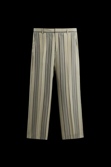 Zara LIMITED EDITION 100% CUPRO STRIPED PANTS - Khaki - Image 0
