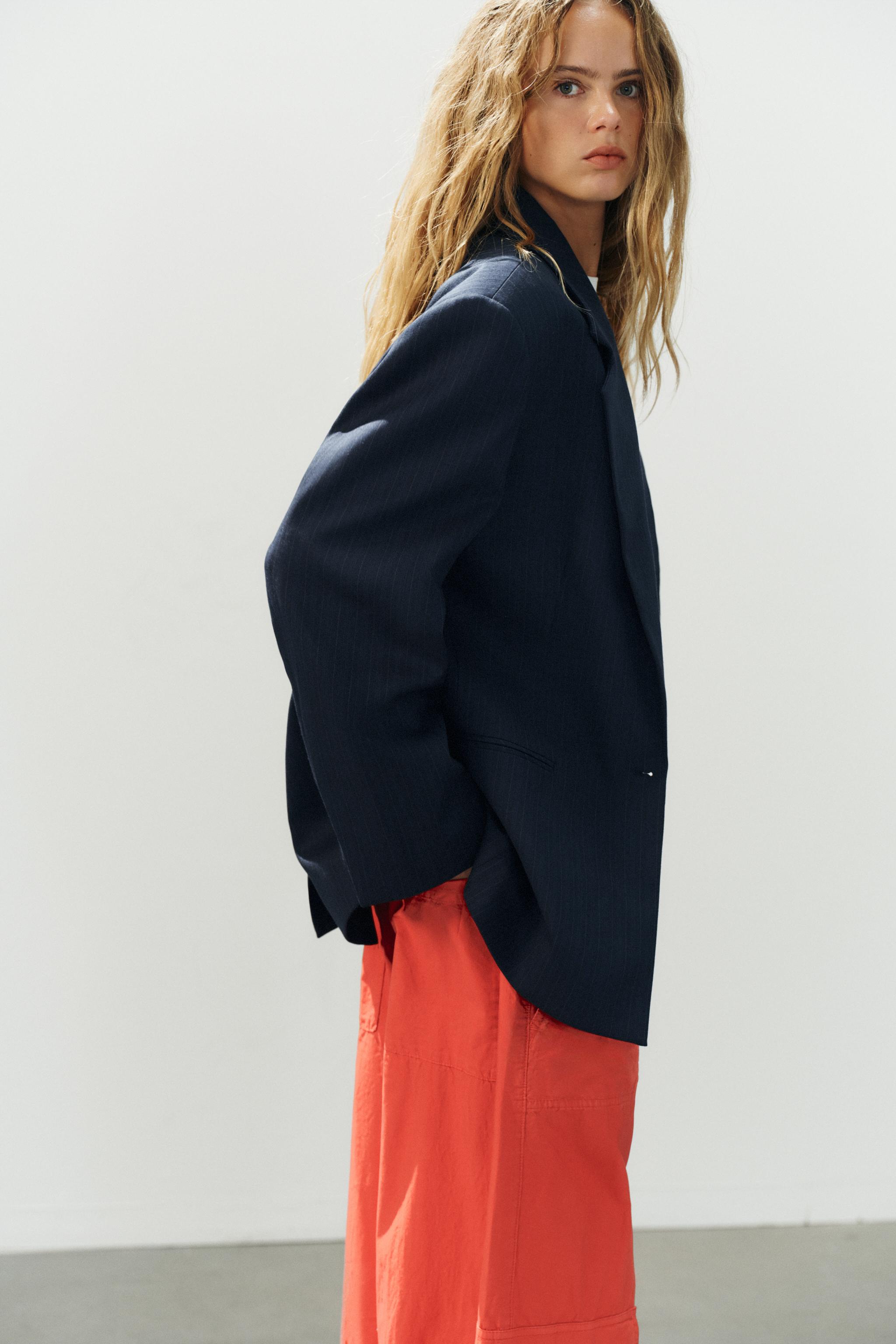 STRIPED OVERSIZED BLAZER - Dark navy | ZARA United States
