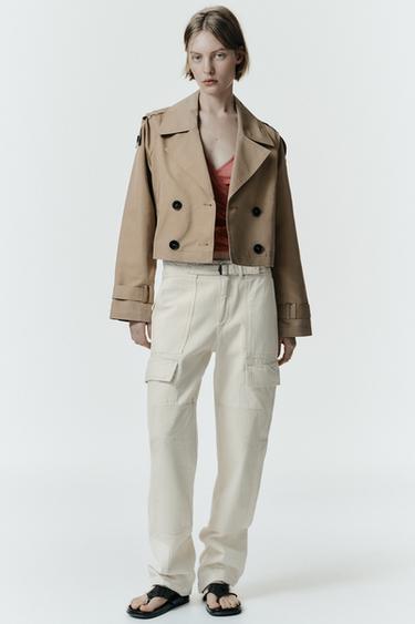 Zara SHORT DOUBLE-BREASTED TRENCH COAT - taupe brown