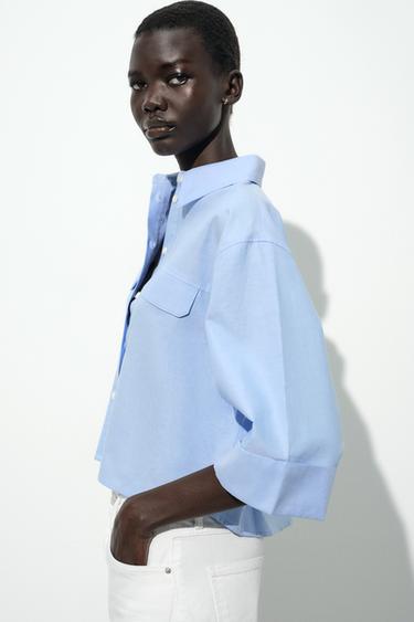 SHORT OXFORD SHIRT - Light blue by Zara