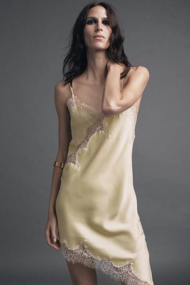 Zara ZW COLLECTION ASYMMETRIC LACE DRESS - Yellow