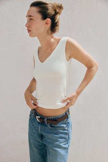 Zara OFF-THE-SHOULDER T-SHIRT - Oyster-white