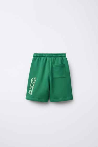 PLUSH BERMUDA SHORTS WITH RAISED TEXT - Green by Zara - Image 1
