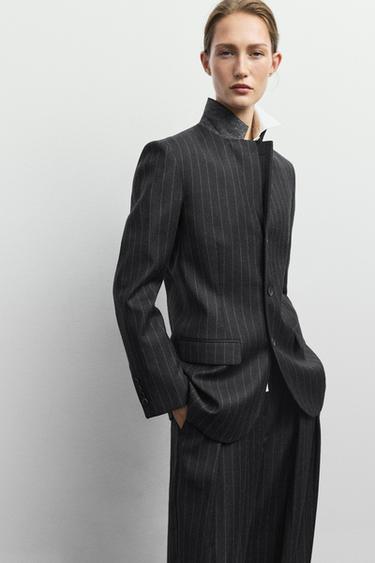 100% wool pinstripe blazer — Gray 2