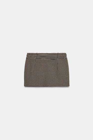 JUPE-CULOTTE PIED-DE-POULE AVEC CEINTURE - Gris / Marron clair de Zara - Image 7