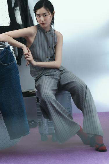 Zara 條紋雙排釦背心 - 藍色 / 灰色