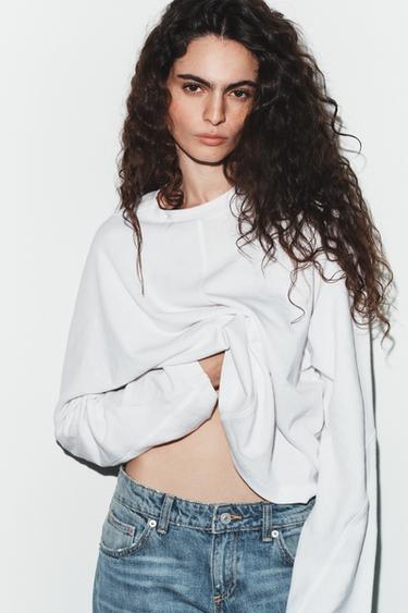 Zara SEAM DETAIL LONG SLEEVE T-SHIRT - White