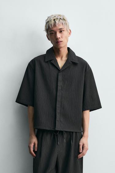 Zara 不規則紋理休閒襯衫 - 深灰色