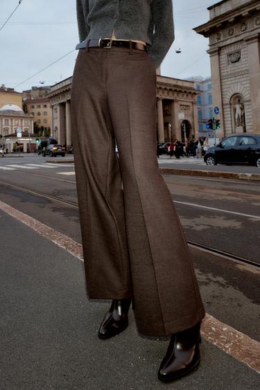STRAIGHT TROUSERS WITH BELT - Brown by Zara