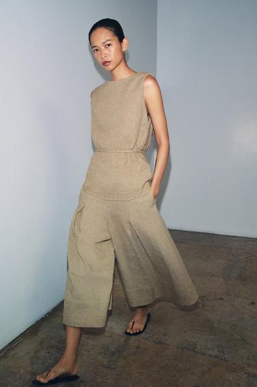 ZW COLLECTION LINEN BLEND BELTED TOP - Khaki by Zara