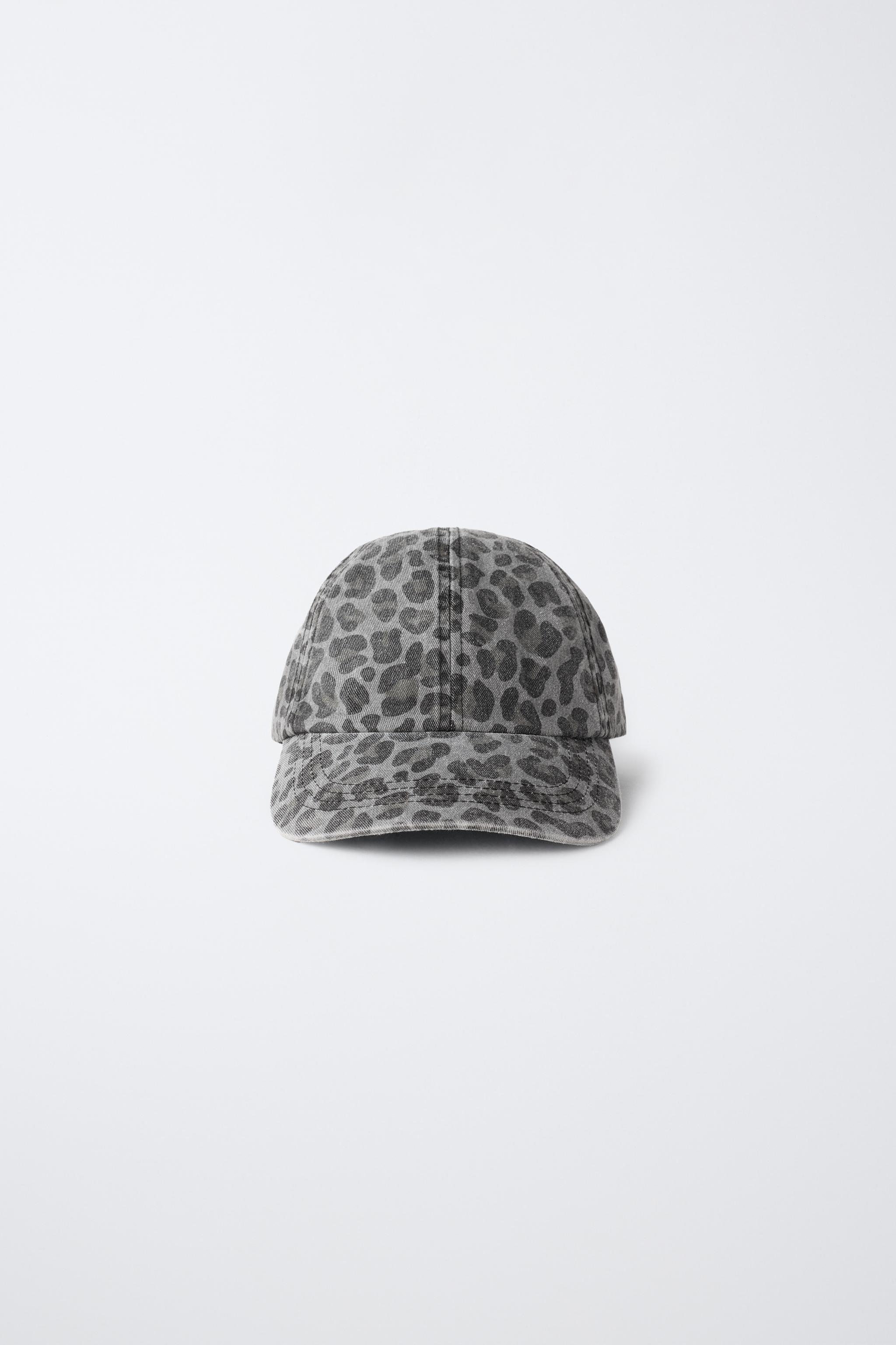 WASHED ANIMAL PRINT CAP — Gray