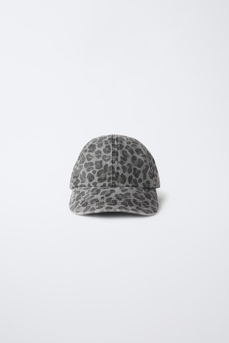 WASHED ANIMAL PRINT CAP — Gray