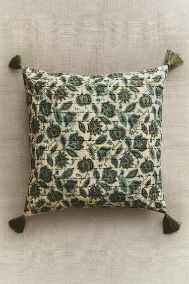 HOUSSE DE COUSSIN FLEUR ET POMPON - Vert de Zara - Image 5