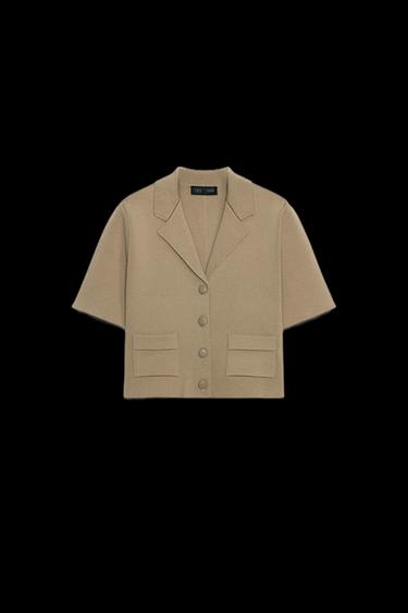 CHAQUETA PUNTO MANGA CORTA - Khaki claro de Zara - Imagen 0