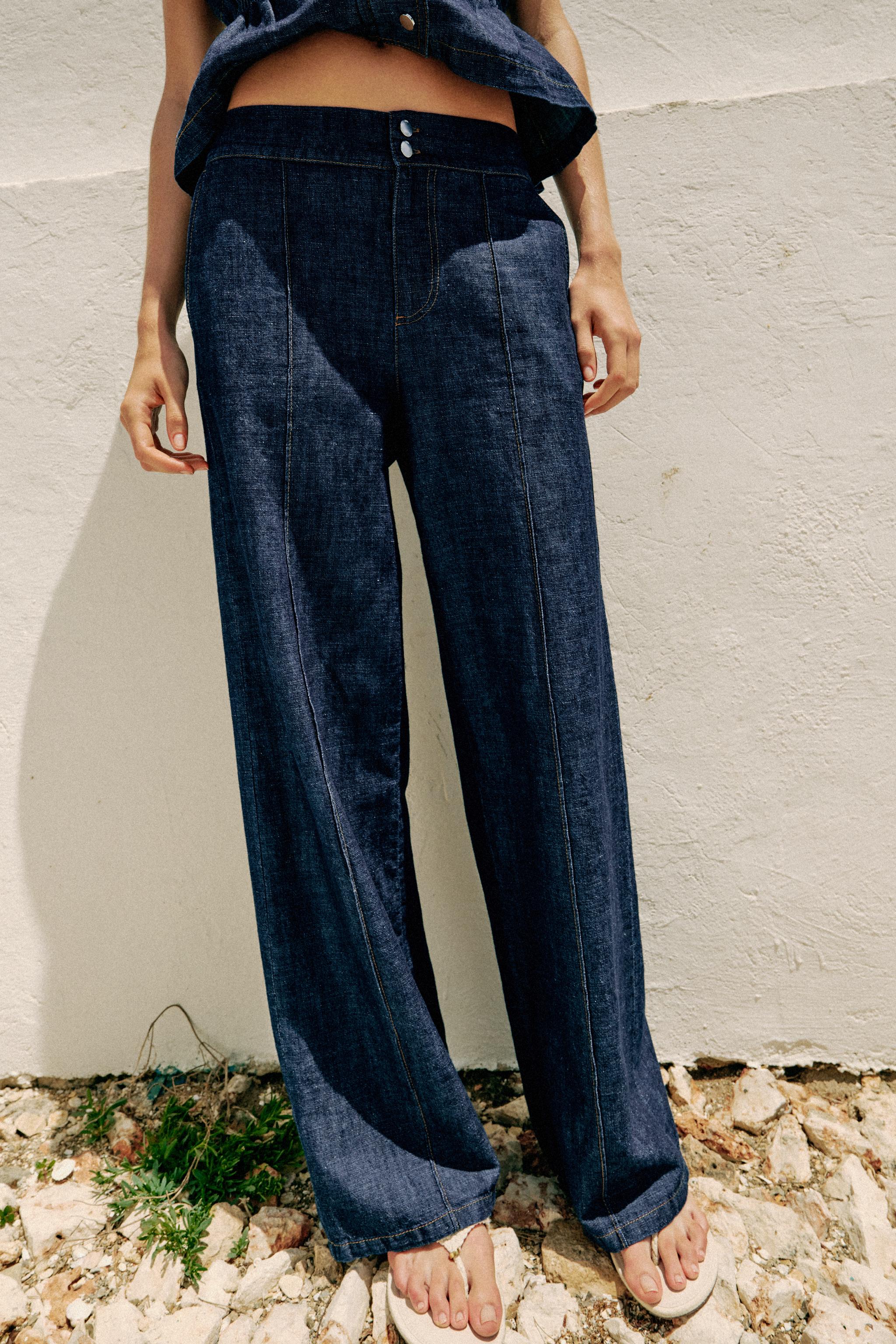 Женские брюки Zara LINEN BLEND STRAIGHT LEG PANTS — фото 6